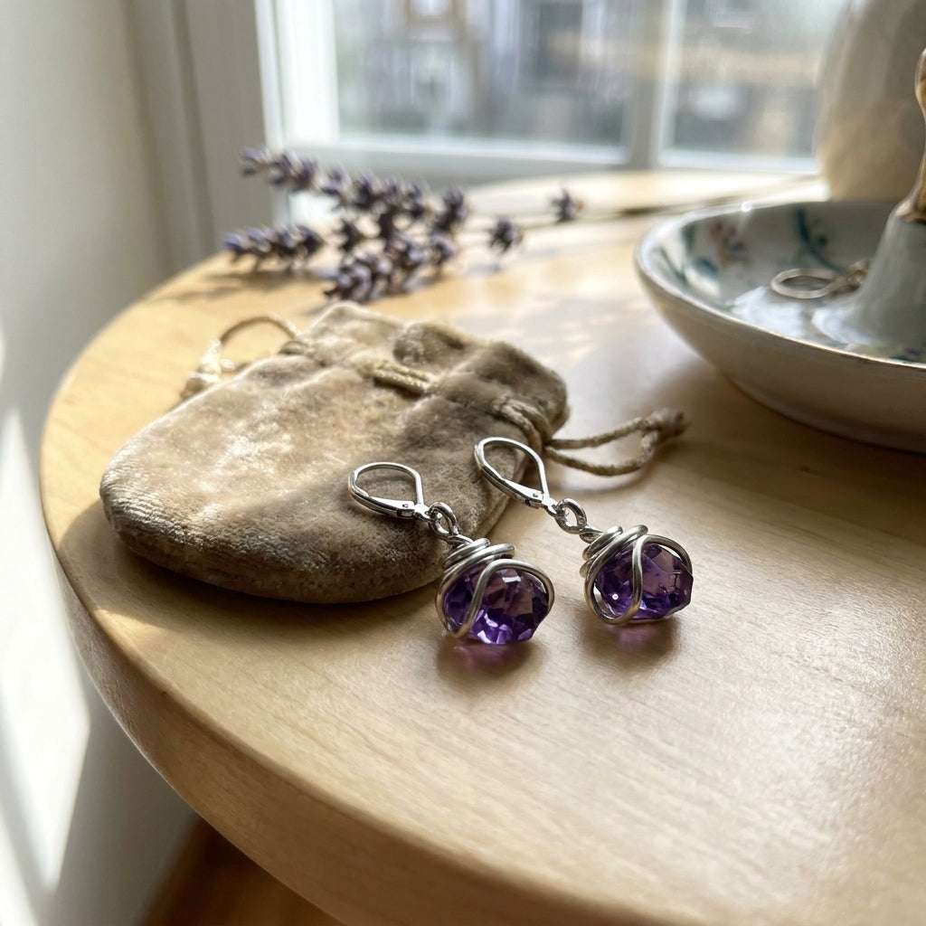 Cercei Minimalist Amethyst Whisper – Cristal Mov-Violet