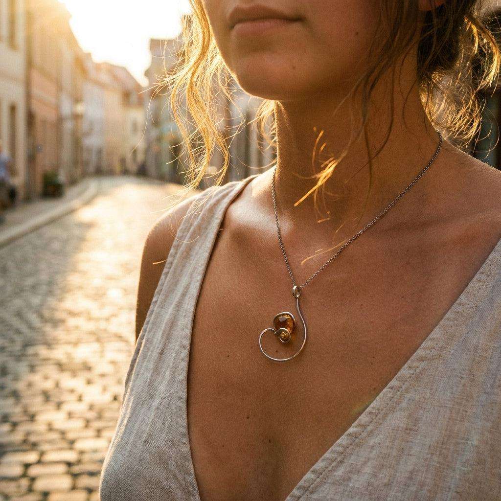 Colier Statement Amber Spiral - Geoma.ro
