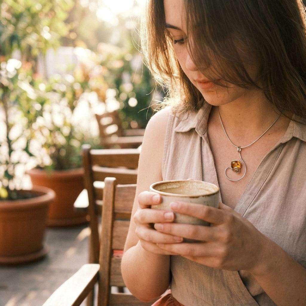 Colier Statement Amber Spiral - Geoma.ro