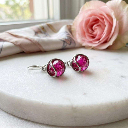 Cercei Statement Fuchsia Swirl – Sferă Cristal Roz Intens - Geoma.ro