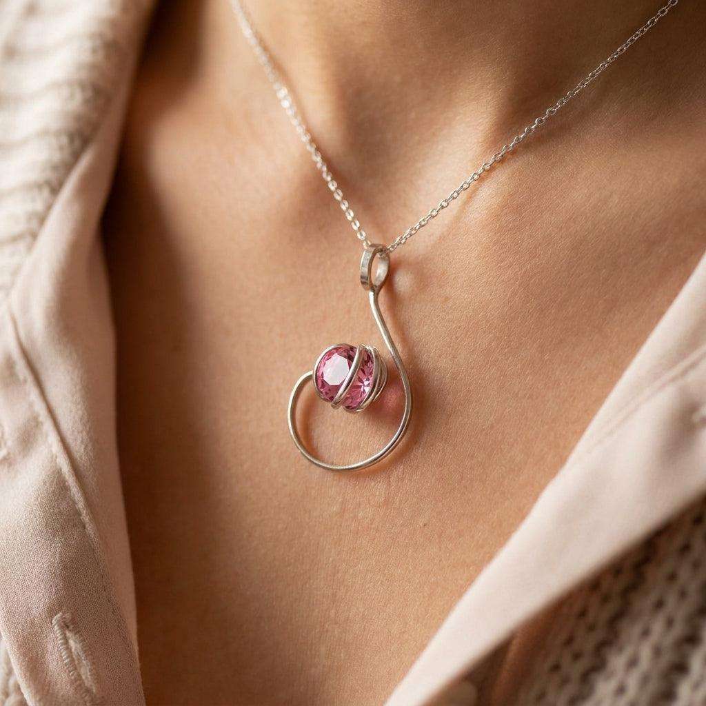 Colier Statement Rose Aura – Cristal Roz - Fuchsia - Geoma.ro
