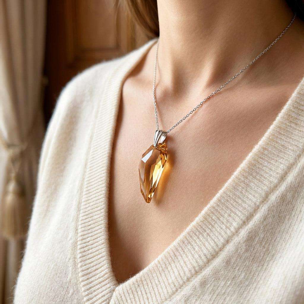 Colier Amber Tear – Cristal Fațetat Chihlimbar - Geoma.ro