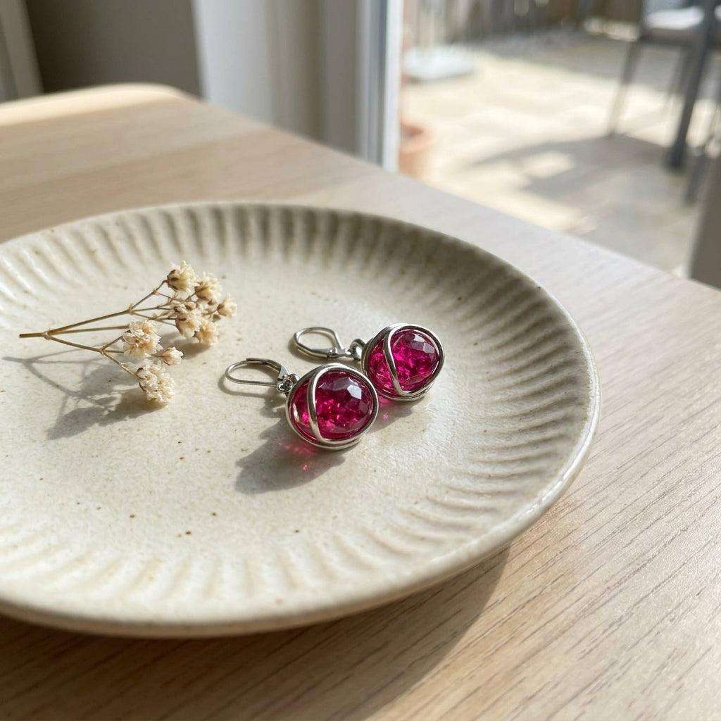 Cercei Statement Fuchsia Swirl – Sferă Cristal Roz Intens - Geoma.ro