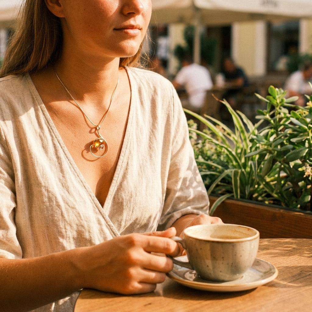 Colier Statement Amber Spiral - Geoma.ro