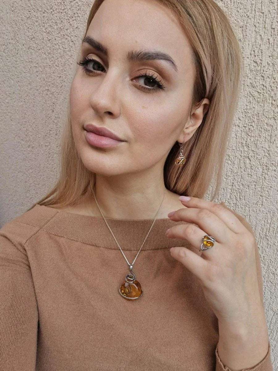 Set "Amber Sun" – Chihlimbar Lant + Inel + Cercei - Geoma.ro